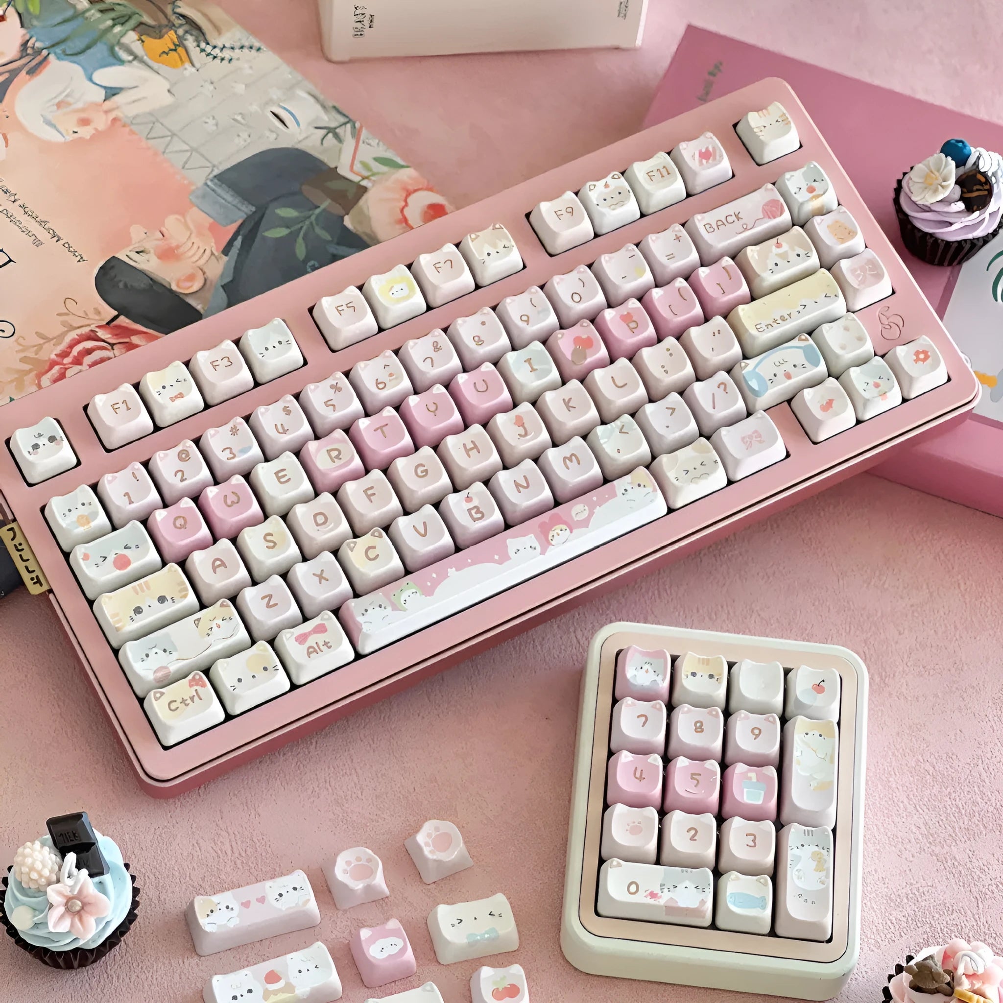Meow Meow Team full set of 141 sublimation printed plastic key caps for mechanical keyboards.