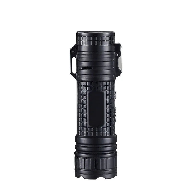 TH727 multifunction metal flashlight lighter shown in camouflage, red, black, blue, and yellow colour options.