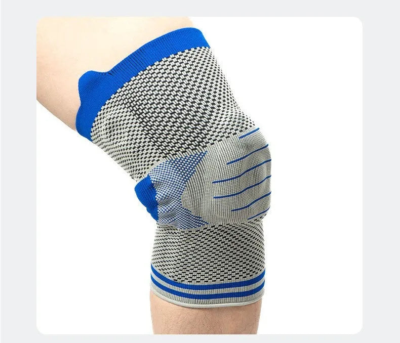 Silicone massage spring bar shock absorber knee protector in cotton material, shown in a two-tone colour.