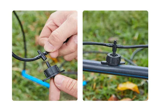 PE plastic tee water distributor joint for irrigation systems.