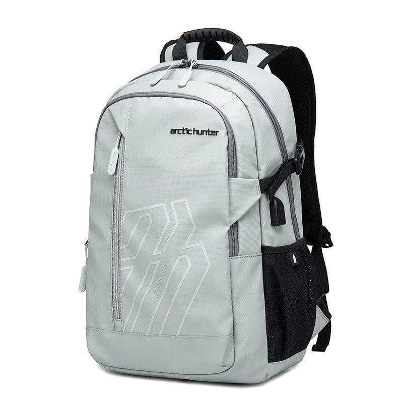 Casual plaid polyester laptop backpack with curved shoulder strap, shown in blue colour.