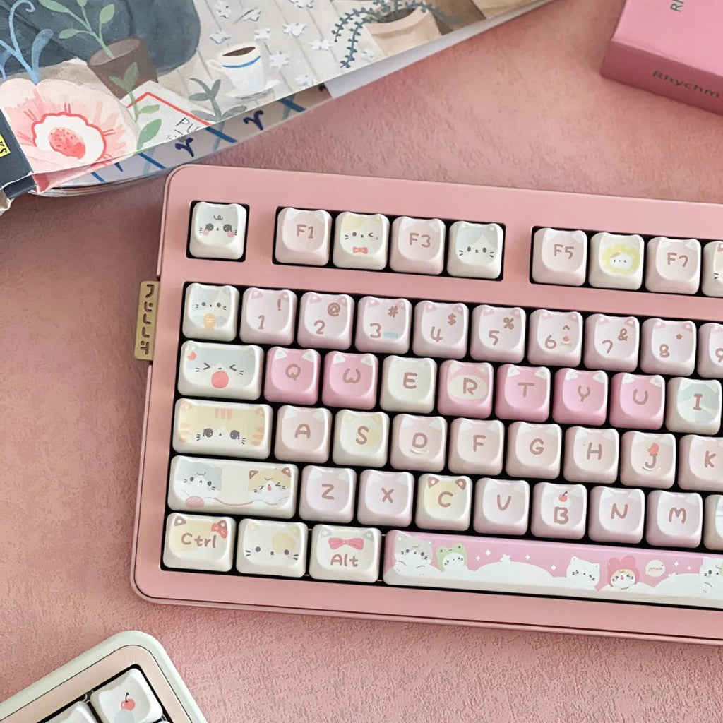 Meow Meow Team full set of 141 sublimation printed plastic key caps for mechanical keyboards.