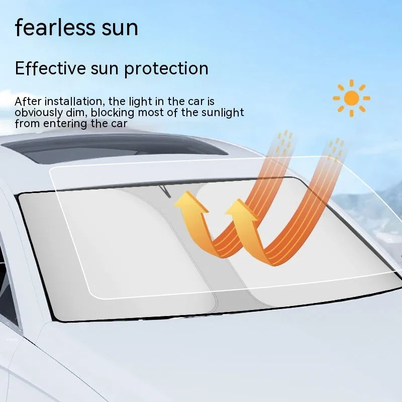 Car windscreen sunshade with double ring front shield and titanium silver coating