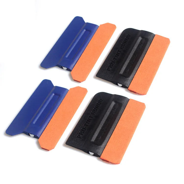 Car vinyl wrap scraper tool with ABS plastic handle and a choice of deerskin or wool pad.