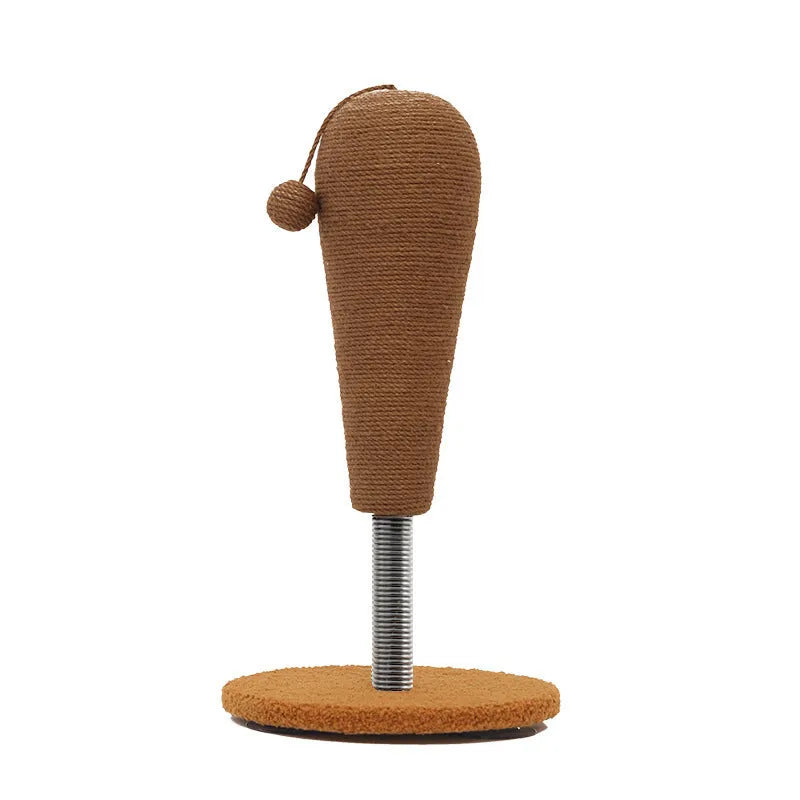 A large and small size cat scratching post toy made from hemp rope with a self-rolling tumbler design.