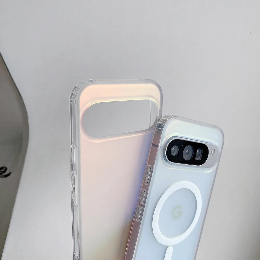 Laser frosted transparent magnetic case for Google phones on a dark surface