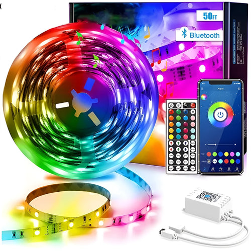 RGB LED light strip with Bluetooth remote, IP65 waterproof epoxy coating, 18 LEDs per metre on 12V DC