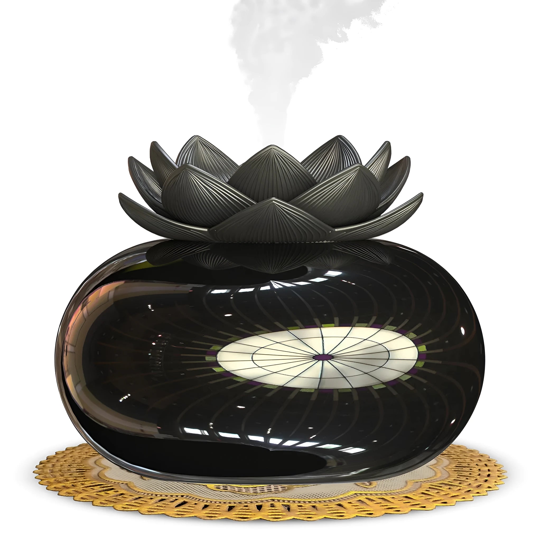 Pure black USB lotus aromatherapy humidifier with ceramic construction and round design