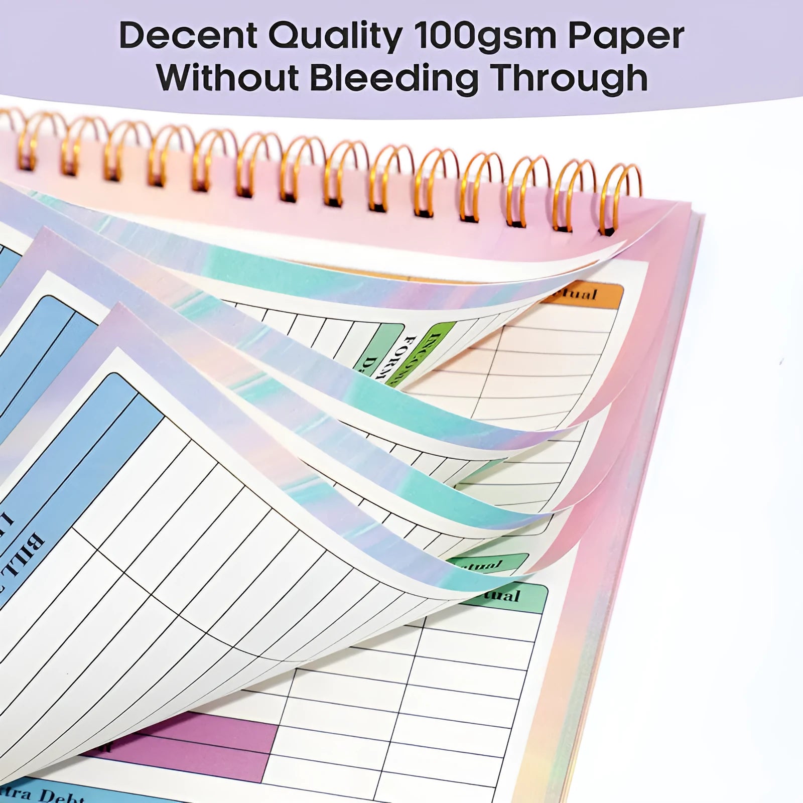B5 spiral-bound budget tally notebook with a PP cover, open on a table.