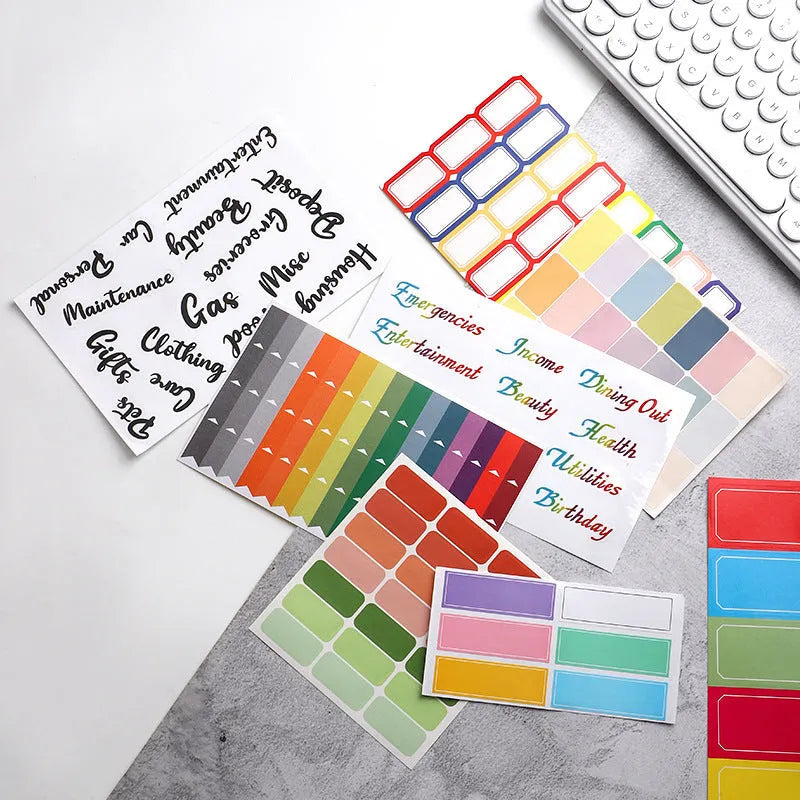 German adhesive paper stickers showing multiple grid designs colour options and A6 ruler versions for organisation