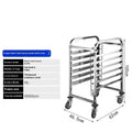 Six-tier stainless steel baking cooling rack with locking mechanism for 40x60cm trays.