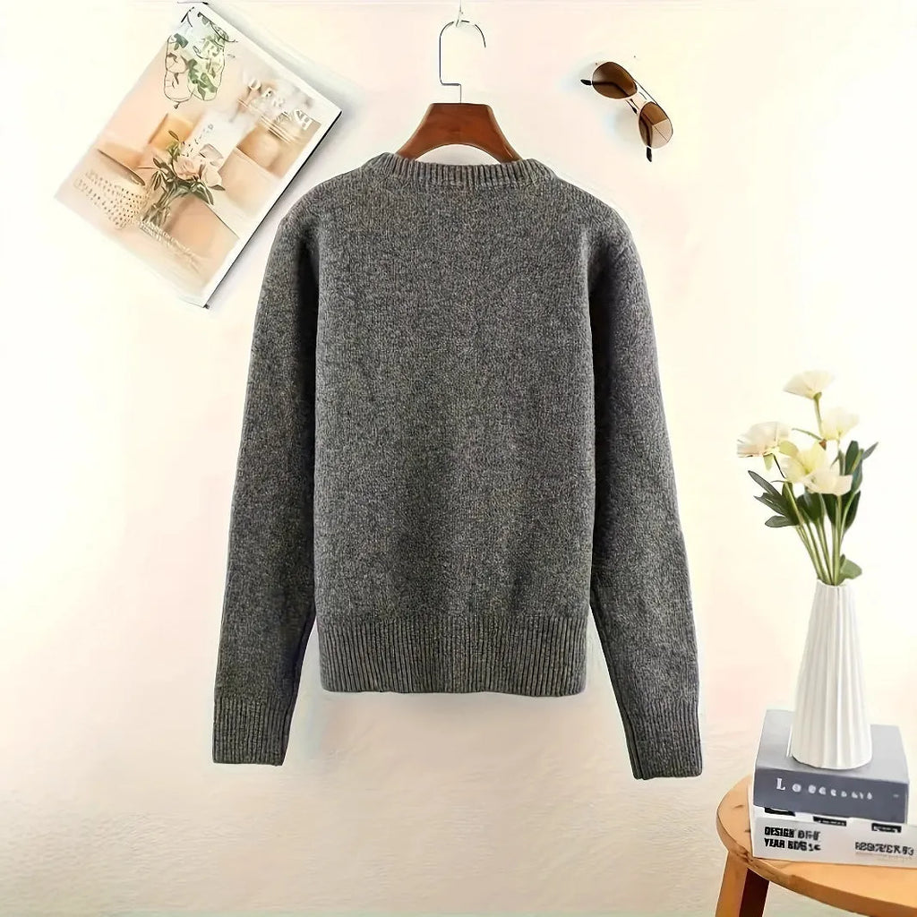 Dark grey women's polyester cardigan sweater with button front and regular fit