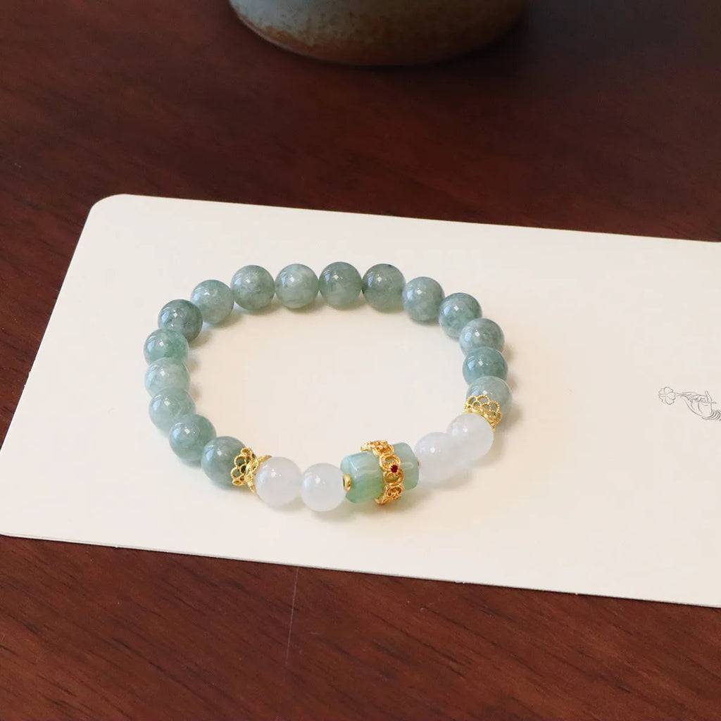 Women's new Chinese style bracelet with Myanmar jade safety buckle peace symbol pendant