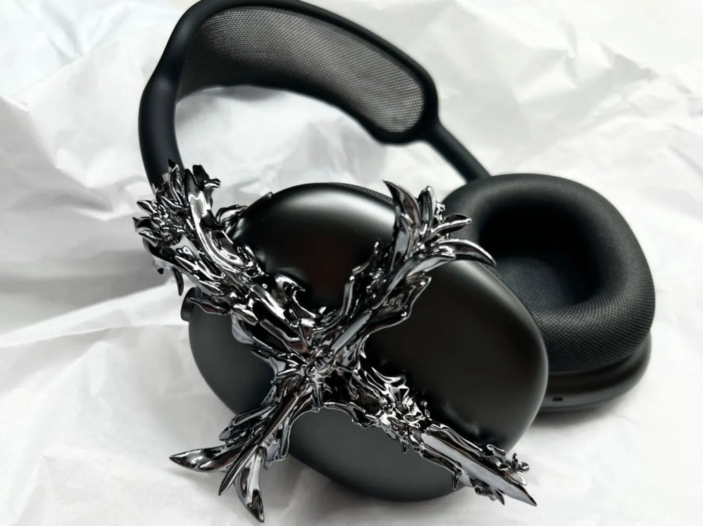 Hard resin gothic cross headphone cover for Apple AirPods Max in silver or gun colour