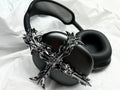 Hard resin gothic cross headphone cover for Apple AirPods Max in silver or gun colour
