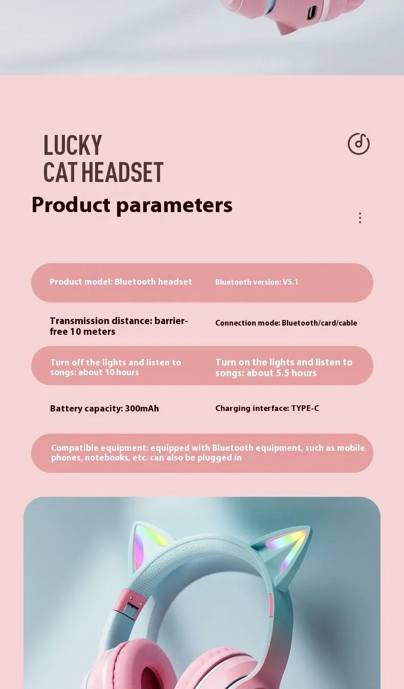 BT035C Bluetooth headset with breathing light in gradient colour, PC ABS material, head-mounted design
