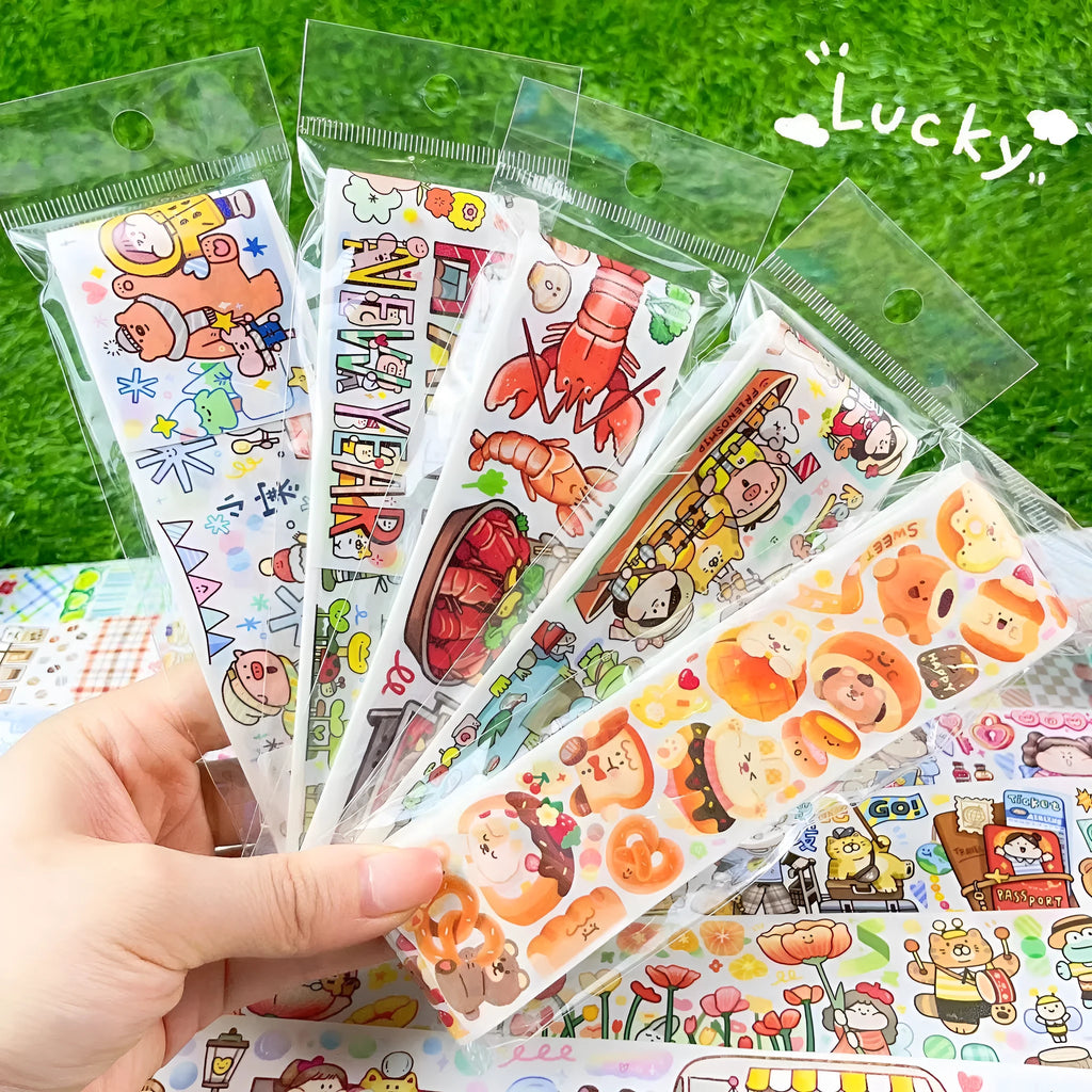 Cute cartoon character stickers for haemorrhoid tape packaging on Japanese paper