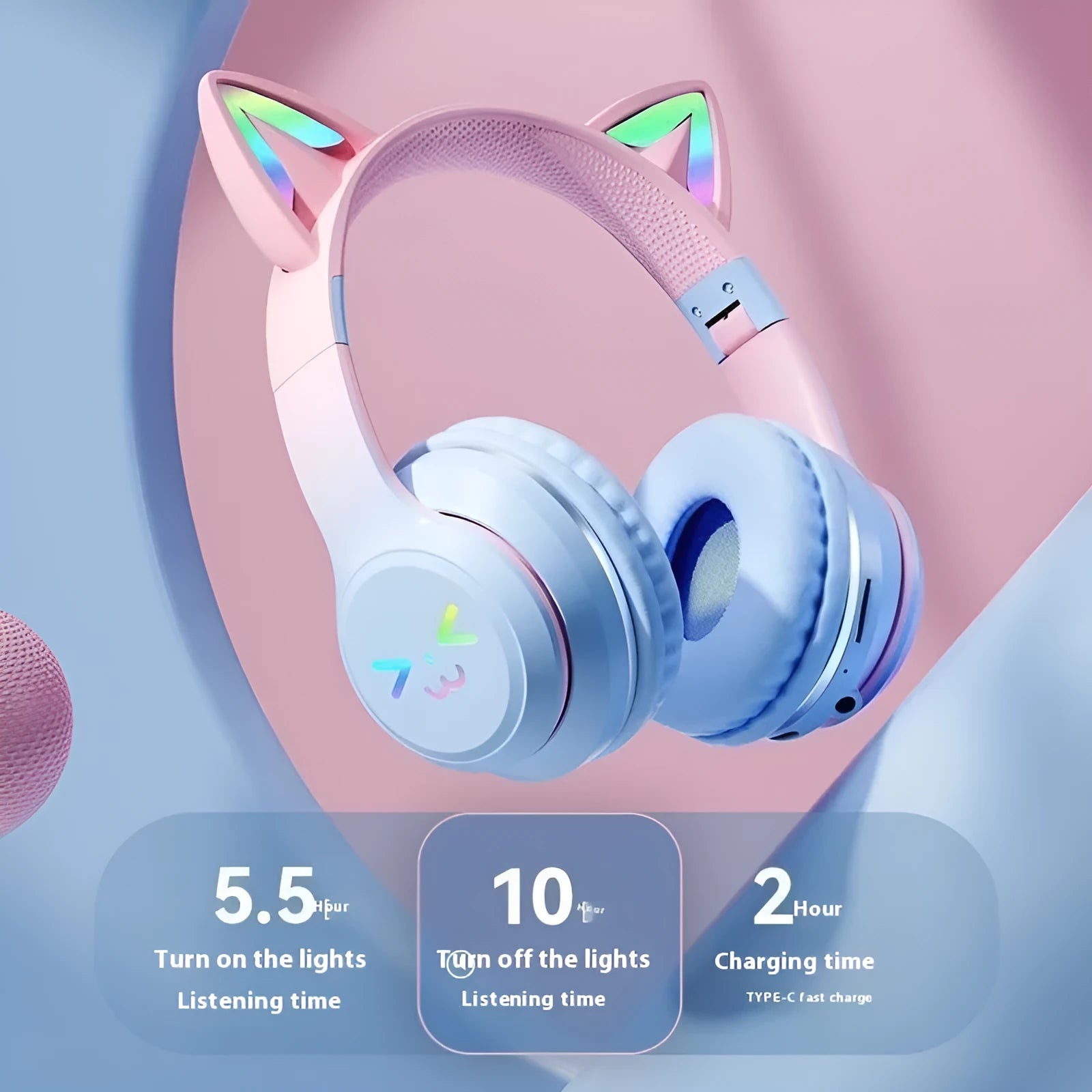 BT035C Bluetooth headset with breathing light in gradient colour, PC ABS material, head-mounted design