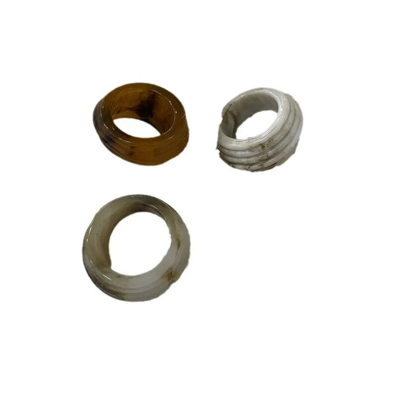 Chinese style irregular geometric wide resin ring in brown and white colour options