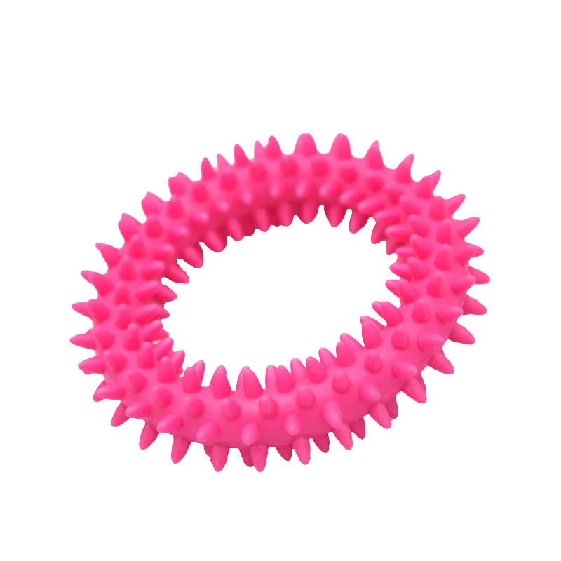 TPR spiky circle dog chew toy 9.5cm diameter in six colour options