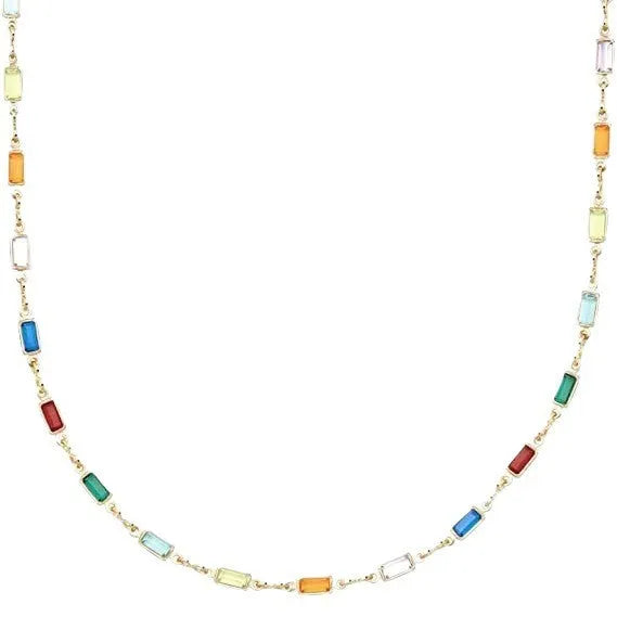 Ladies geometric crystal necklace with glass colour glaze pendant on electroplated alloy chain