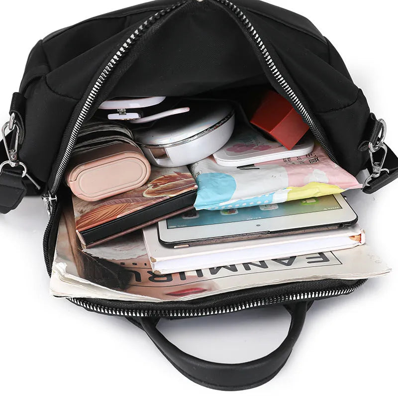 Soft PU large capacity commute backpack with three-dimensional pockets in light pink colour