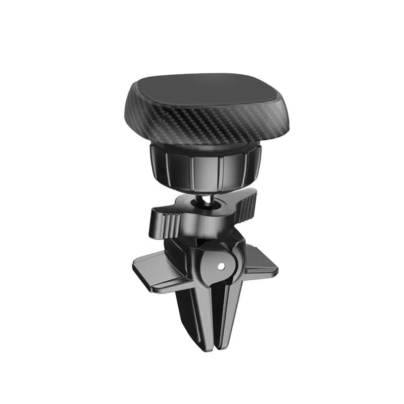 Black magnetic car phone holder mounted on vehicle air conditioning vent