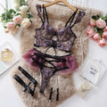 Light blue transparent lace bra set with embroidery and matching pants