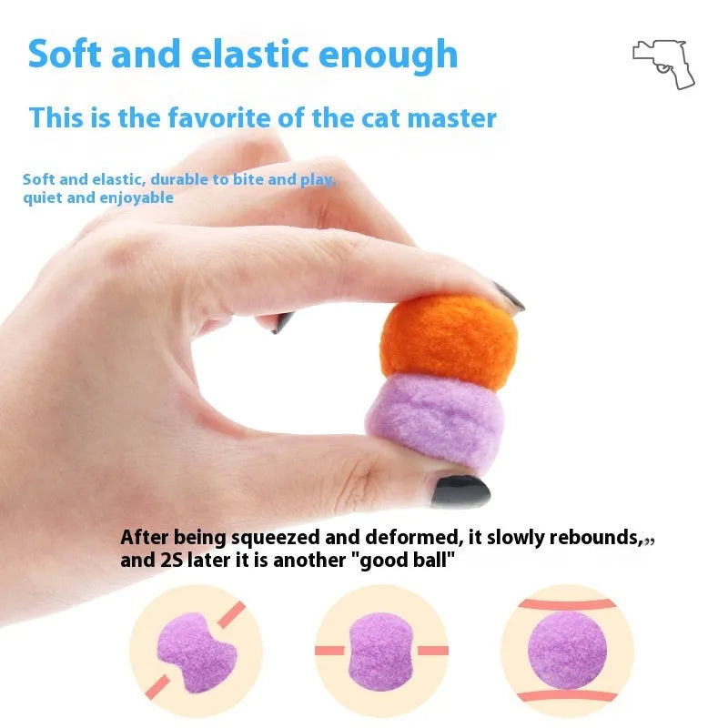 Pet toy launching gun with multiple soft plush balls for interactive dog and cat play