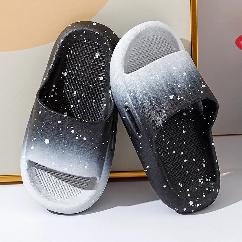 Children's gradient colour PVC summer slippers showing non-slip sole and breathable upper construction