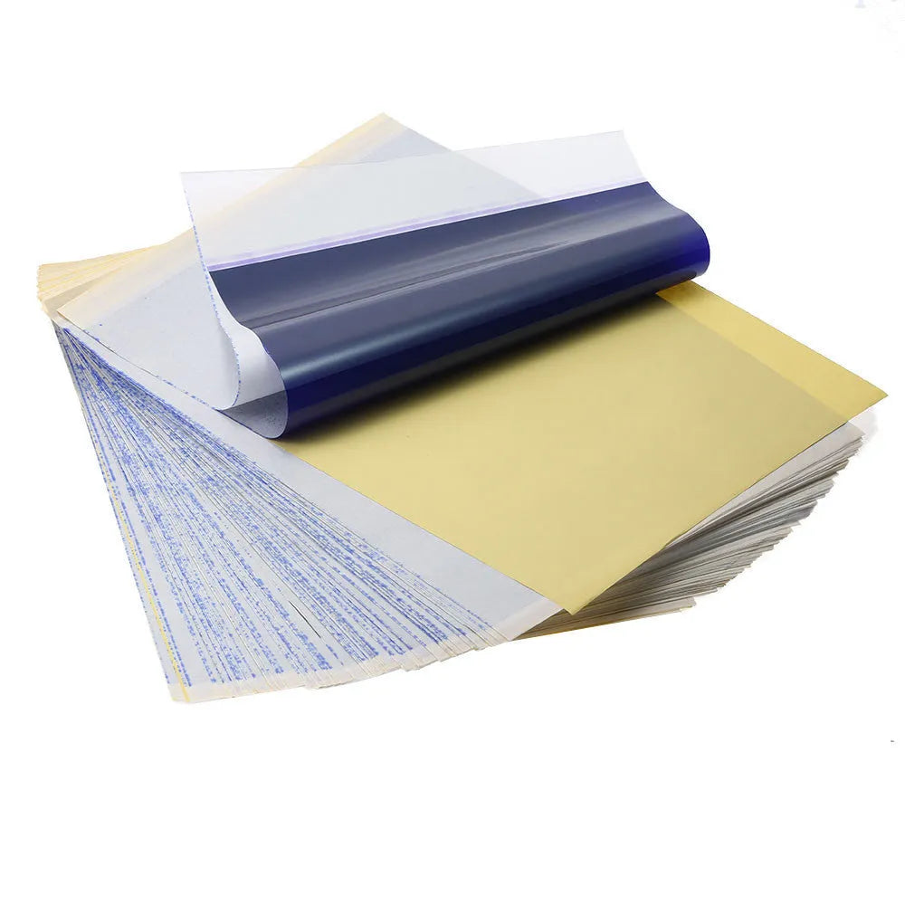 A4 quadruple tattoo transfer paper sheets with hand-drawn lines for stencil creation