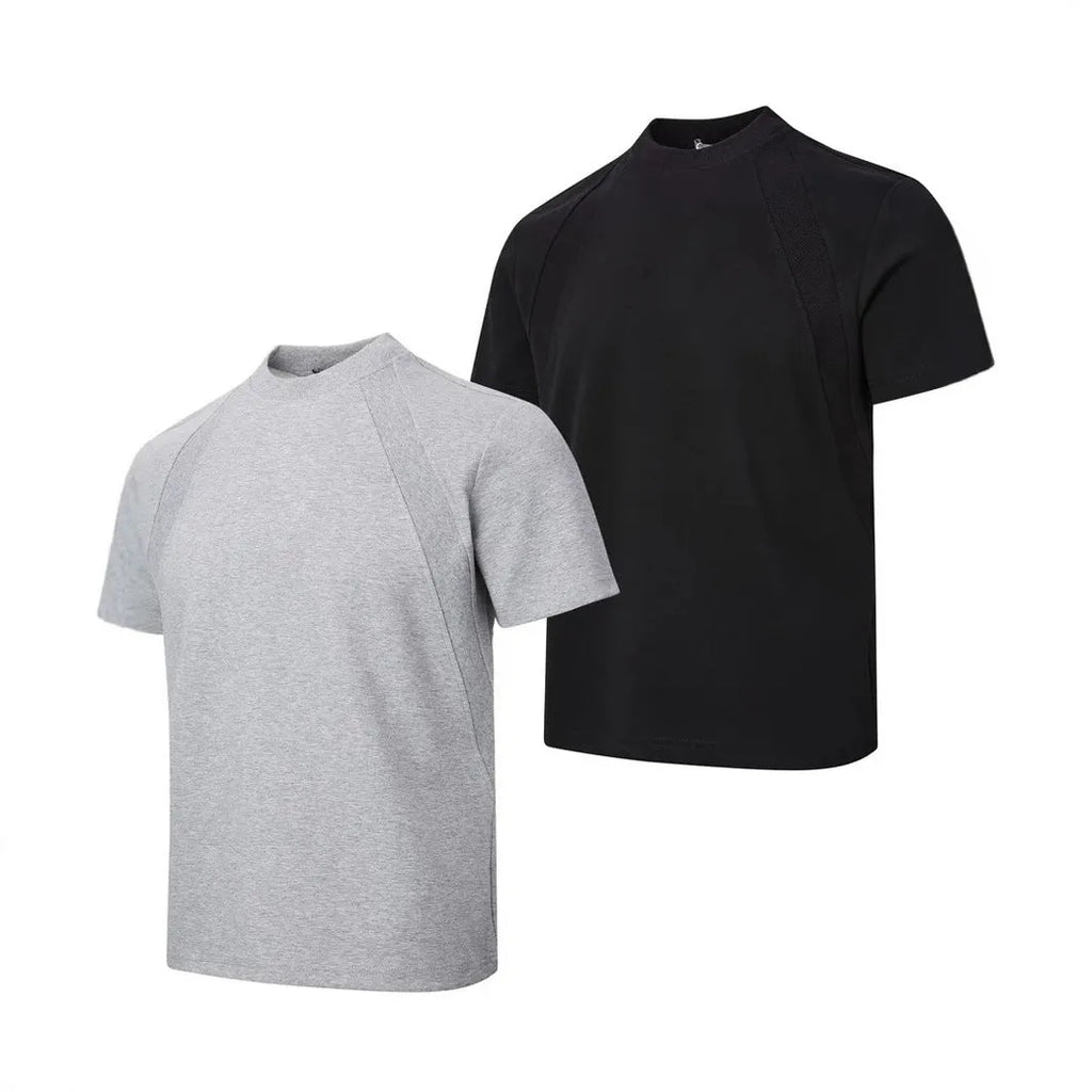 Loose-fit short sleeve top with textured air layer stitching in black.
