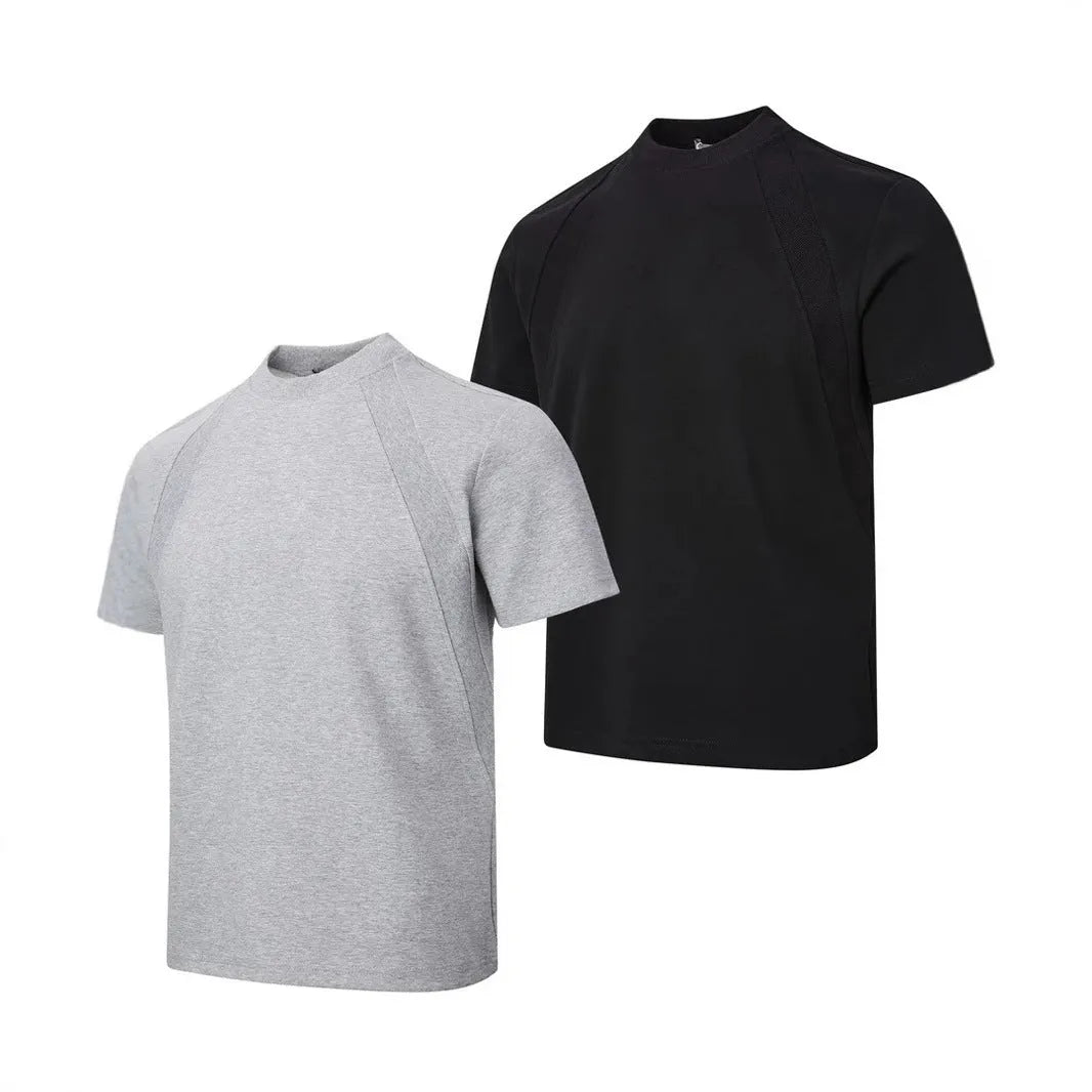 Loose-fit short sleeve top with textured air layer stitching in black.