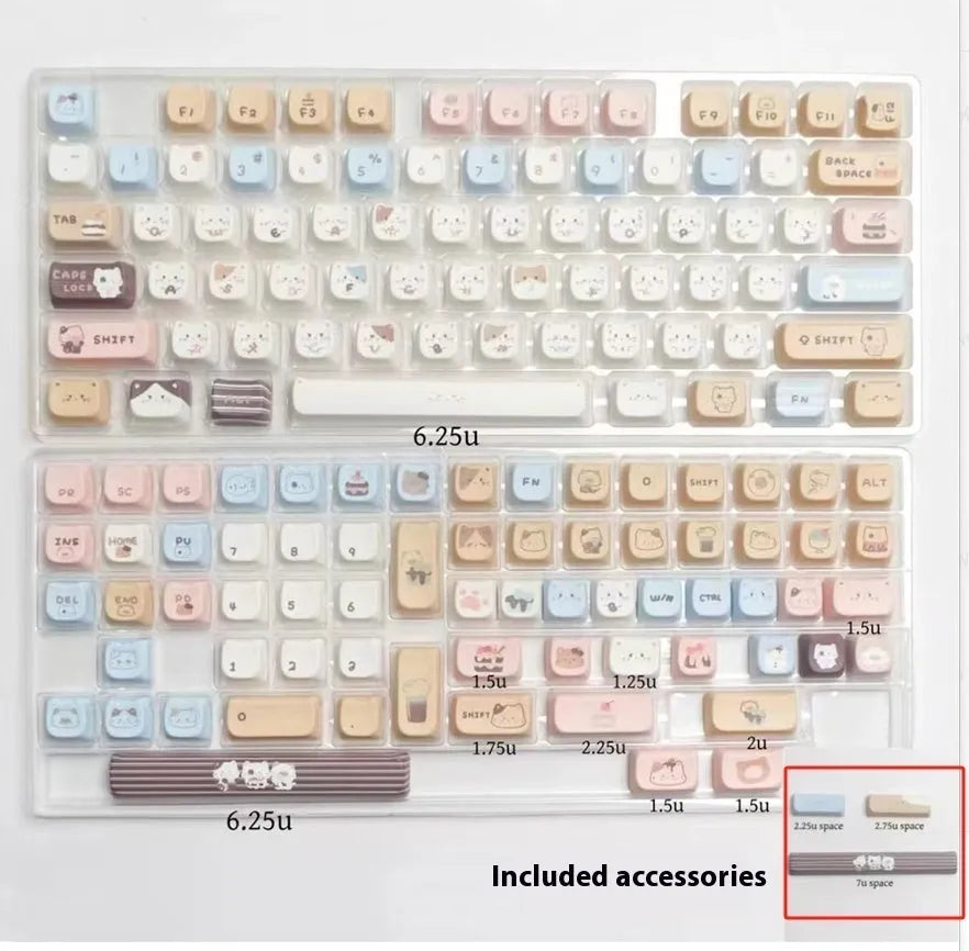 High Sea Salt Cat themed PBT mechanical keyboard keycap sets showing design details and packaging options