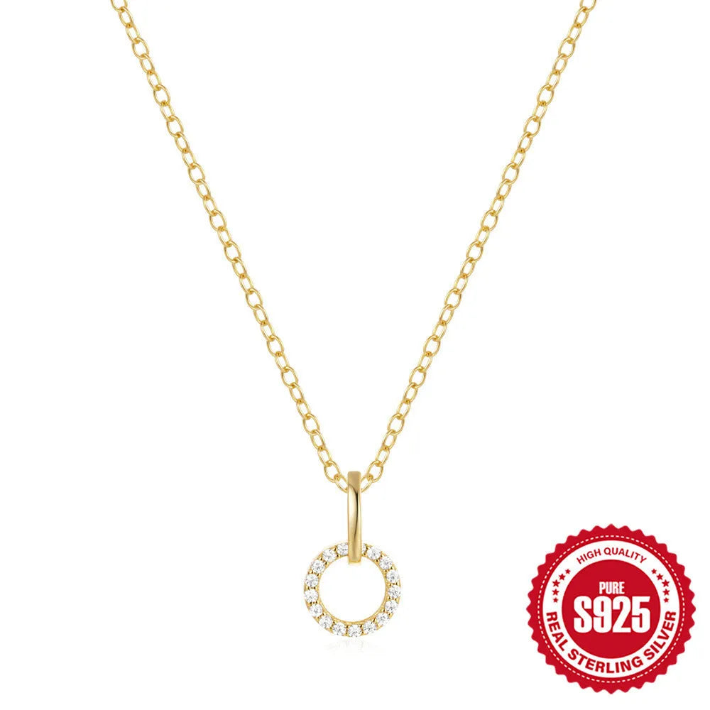 Gold-coloured S925 sterling silver clavicle necklace with a geometric interlocking zircon pendant on an adjustable chain.
