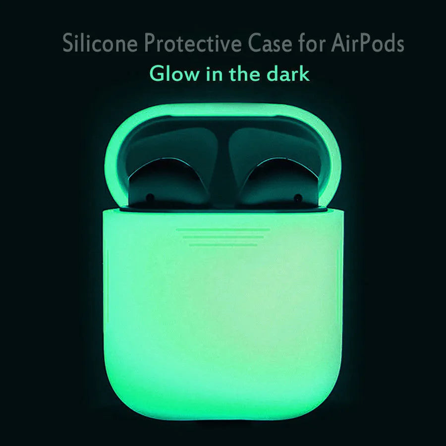 Luminous solid colour silicone flip-top protective case for AirPods wireless earphones.