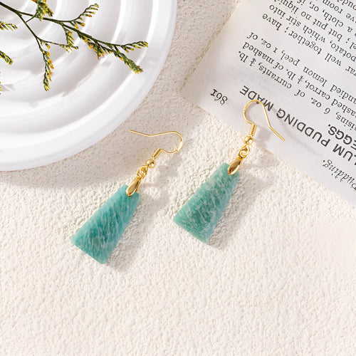 Amazonite rough stone trapezoid earrings with geometric octagon design in gold and silver