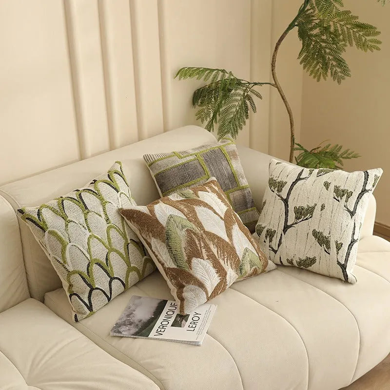 Nordic style 45cm square Jacquard waist pillow cover with retro plant and flower pattern