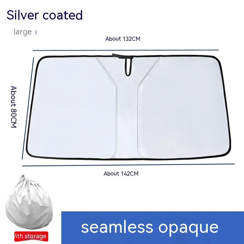 Car windscreen sunshade with double ring front shield and titanium silver coating