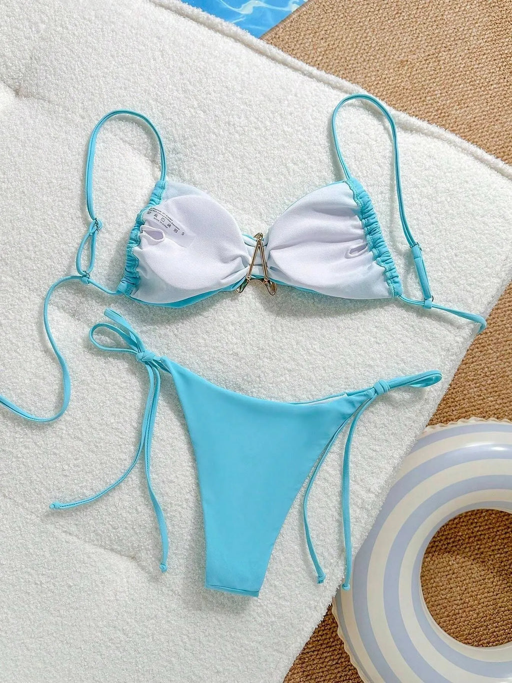 XINGX women's split bikini set in sky blue with backless briefs and high elasticity fabric