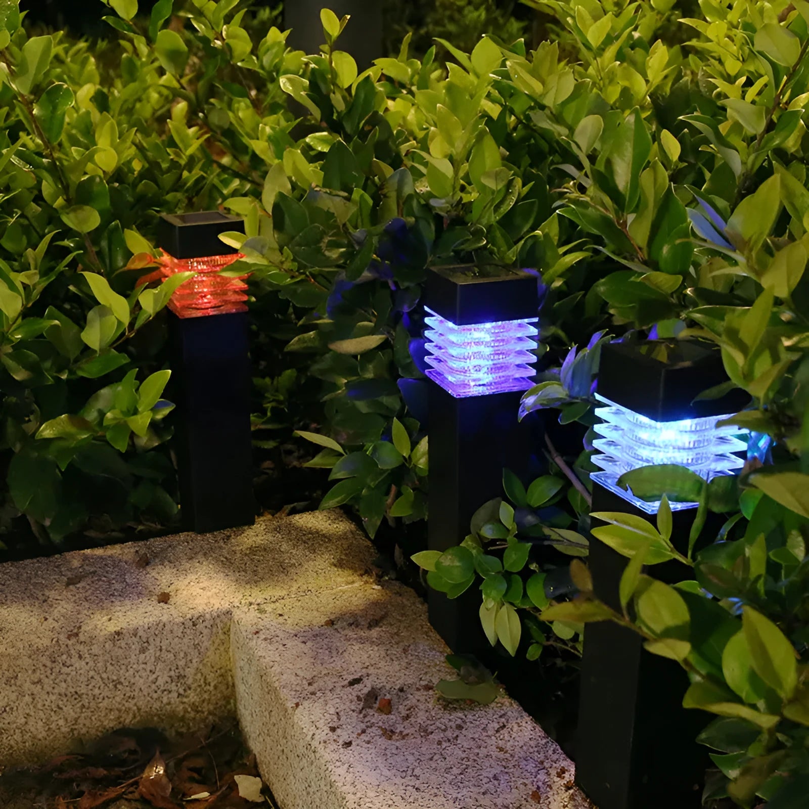 Square solar-powered lawn ground lamp for outdoor garden lighting.
