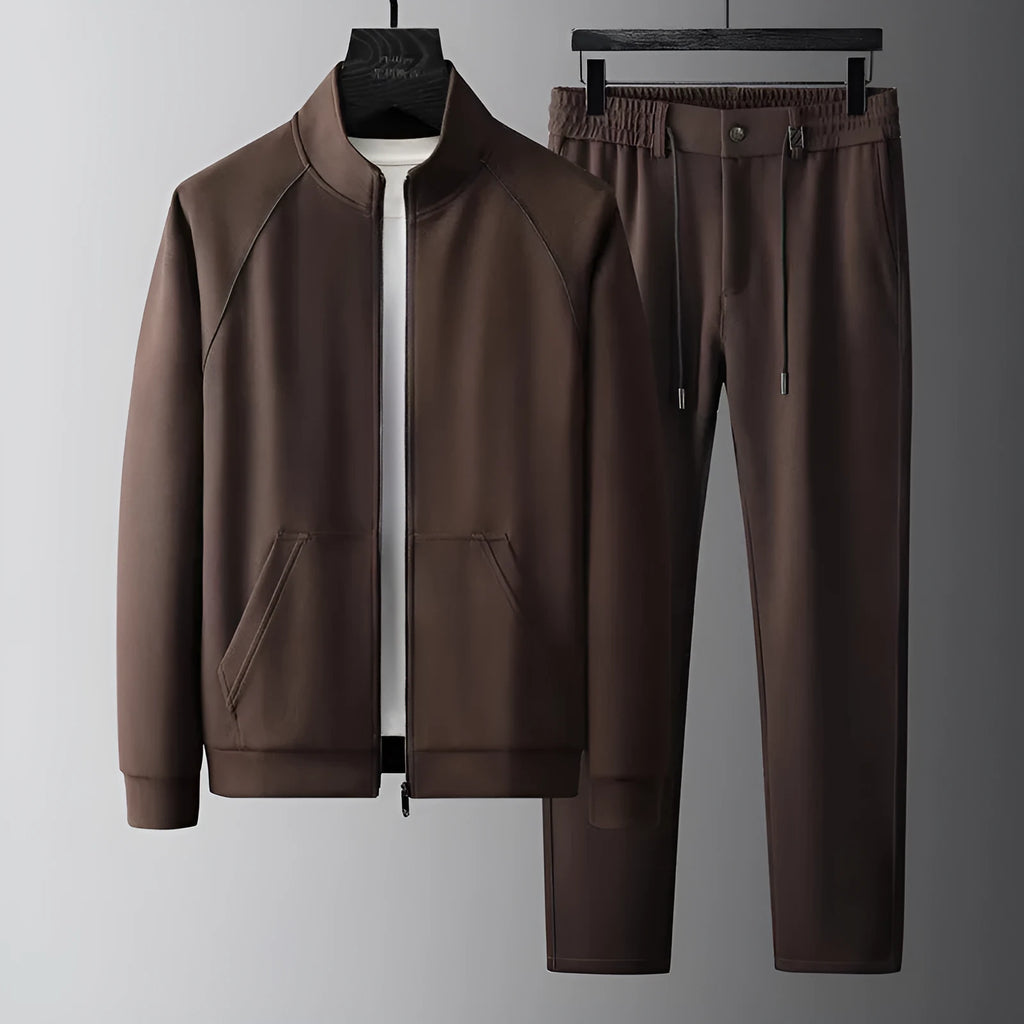 Stand collar casual sports suit in slim fit with coat and trousers in Vinylon fabric
