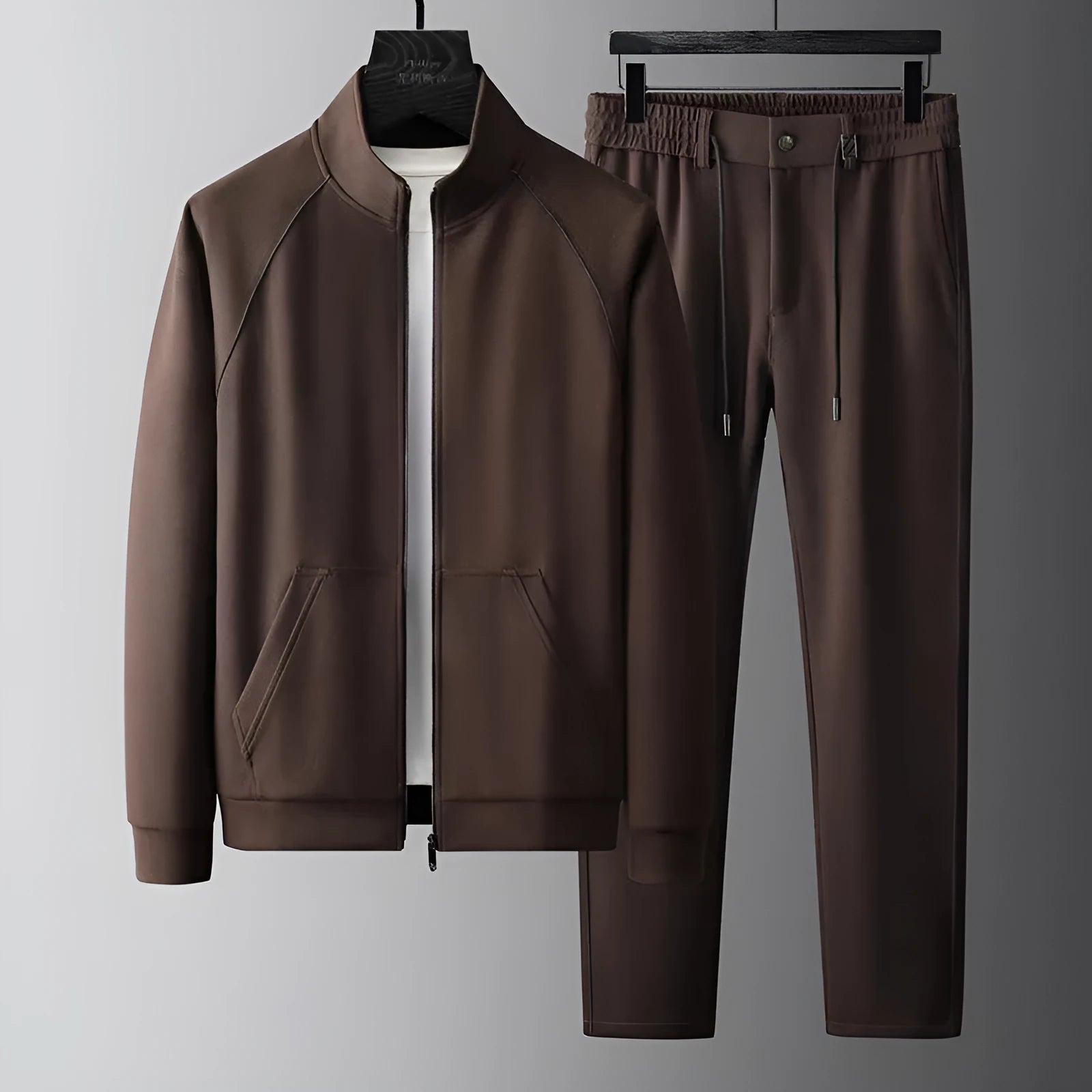Stand collar casual sports suit in slim fit with coat and trousers in Vinylon fabric