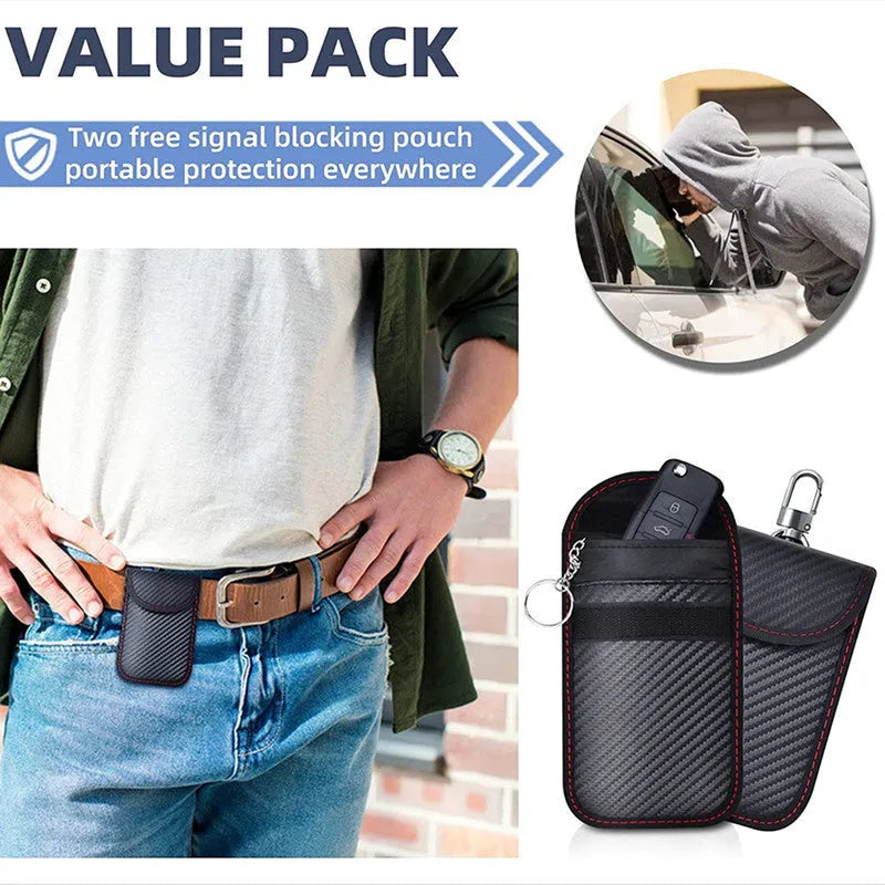 Slate grey RFID shielding box suit with carbon fibre lining and two matching key cases