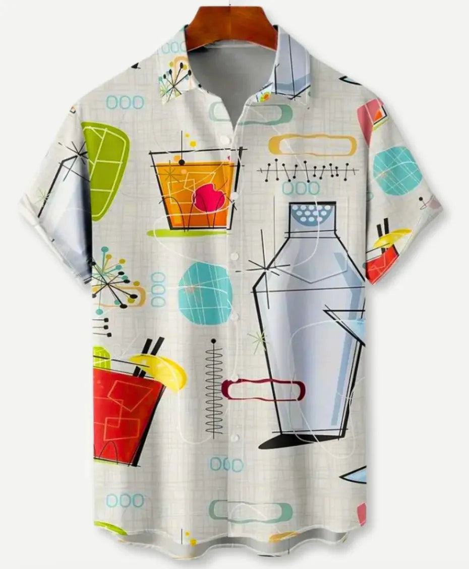 Hawaiian print short sleeve shirt with floral pattern and elastic fabric on a mannequin
