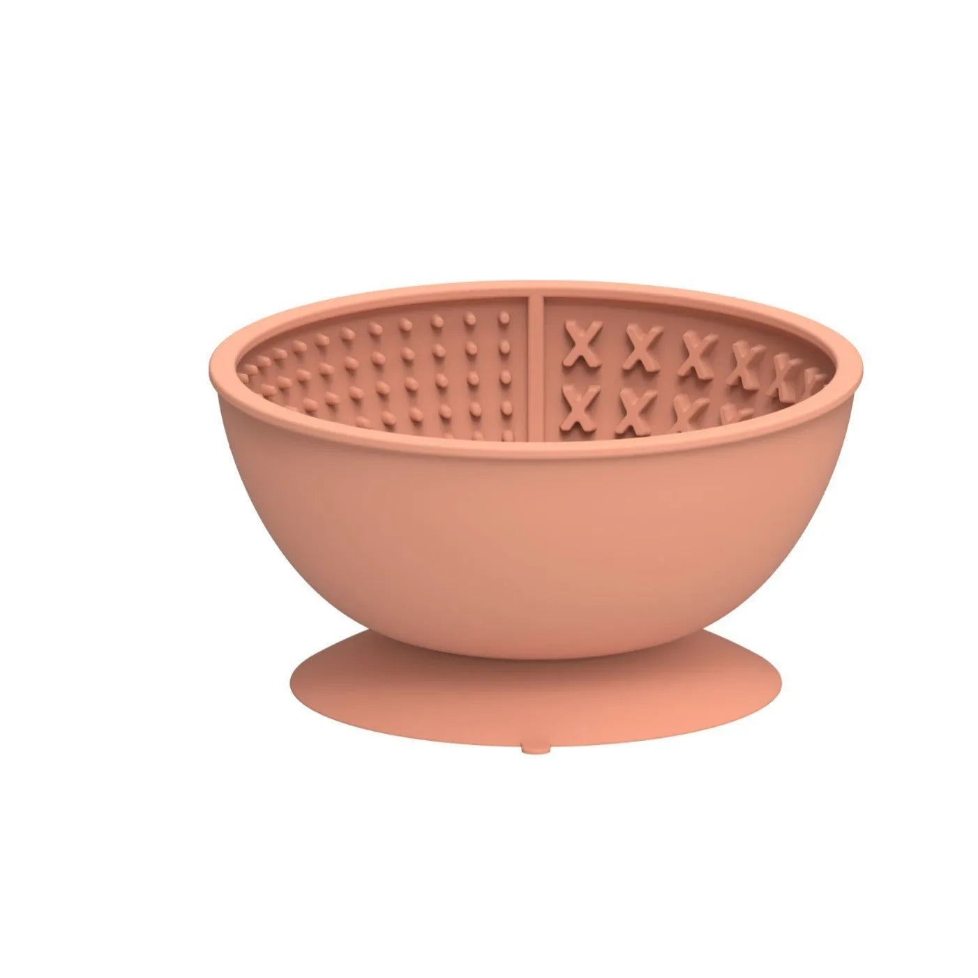 Cyan silicone dog licking mat bowl with suction cup base on a kitchen counter