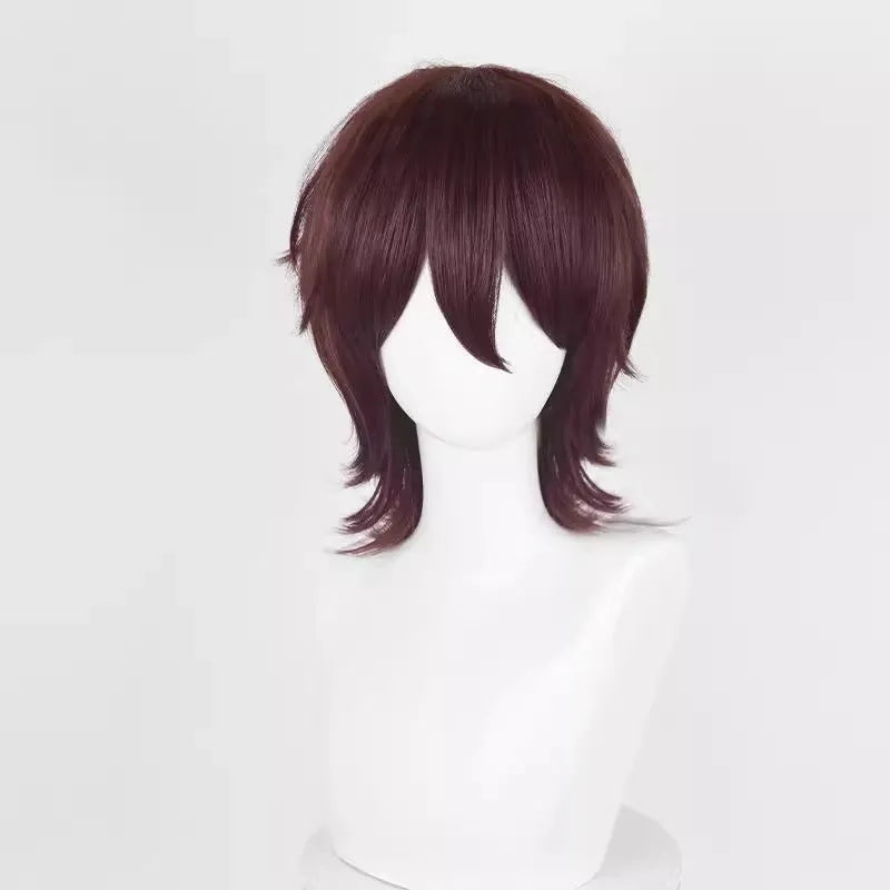 Men's short cosplay wig with lengthened hair tail in anime style