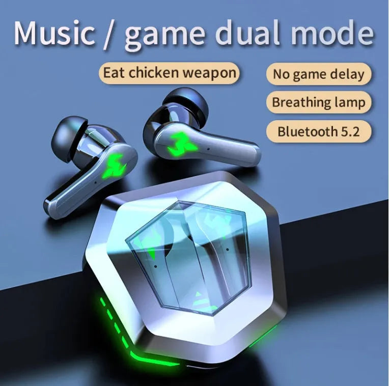 Black N35 wireless in-ear Bluetooth gaming headset with earplugs