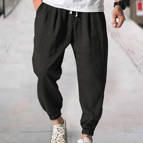 Men's loose fit cotton summer pants with ankle band detailing in multiple colour options
