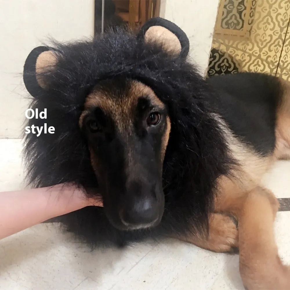 Dog lion head cover light brown lined headdress with elastic band fit for S size neck up to 50cm
